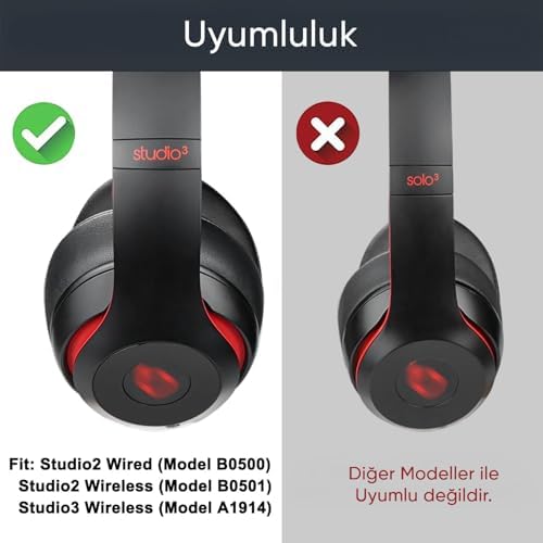 Beats Studio 2 için ve Studio 3 için (B0500), (B0501) Kablolu/Kablosuz Kulak Üstü Kulaklık Pedi Suni Deri Hafızalı Yüksek Kaliteli Materyal Kulaklık Süngeri - Görsel 3