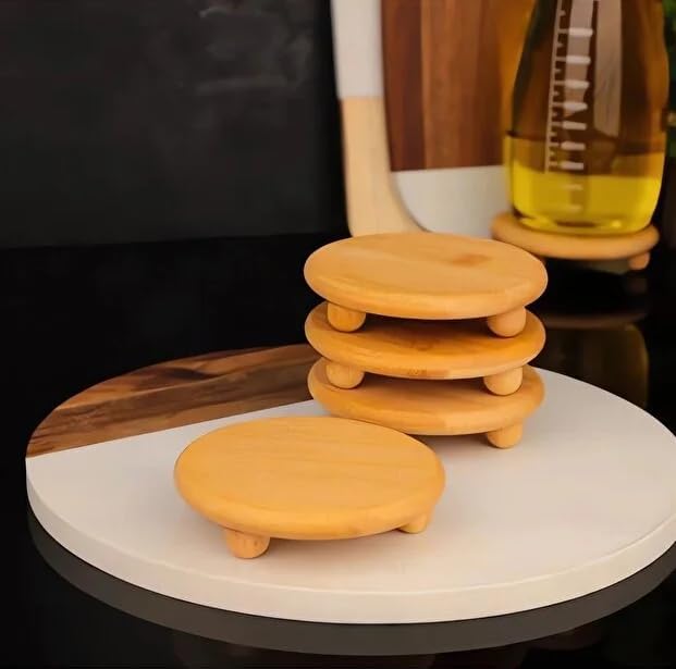Top Ayaklı Mini Bambu Sunumluk - 12 cm Yuvarlak Doğal Ahşap Stand - Kahve Yanı, Lokumluk, Mumluk ve Dekoratif Altlık - Görsel 3