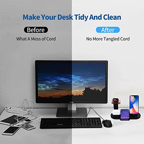 4'ü 1 arada Kablosuz Şarj Yuvası, Apple Mikro/Tip C Telefonlar için 360 Derece Dönen Şarj Yuvası, iWatch Serisi, Airpods, iPhone, Galaxy için Qi Hızlı Şarj Yuvası