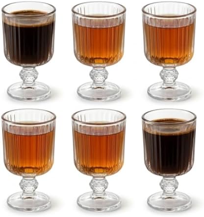Alternative view of 6’lı Cam Ayaklı Bardak Seti 65 ml Çizgili Desenli Şık Sunum Bardağı Kahve Yanı Su Meşrubat Bardağı