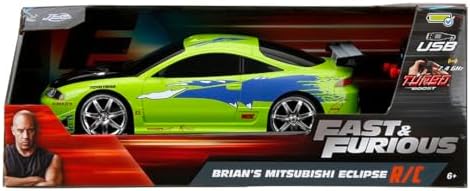 Jada 1:16 Ölçek Fast & Furious Brian'ın Mitsubishi Eclipse RC Araba, Yeşil, Turbo Tuşlu, 2.4 GHz, USB Şarjlı, 29 cm, Piller Dahil - Görsel 3