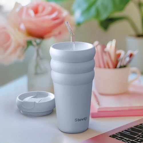 Alternative view of 3 Bubble Two-Cap Straw Tumbler Çelik Termos 600 ML Zen Blue ST-246