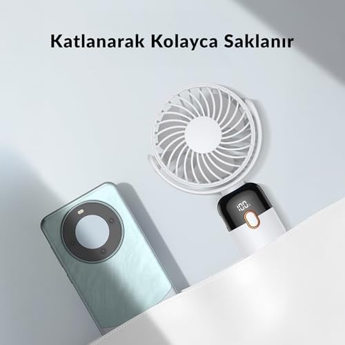 Alternative view of Warmco K70 Taşınabilir Şarjlı El Vantilatörü 2400mAh 360° Döner Başlıklı Standlı Dijital Ekranlı Soğutucu Fan Beyaz