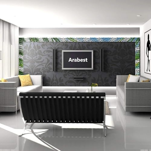 Aputue Ayna Duvar Stickerı, 30 Parça Çıkarılabilir Kendinden Yapışkanlı Akrilik Ayna Duvar Dekoru, Geometrik Yunan Desenli, Oturma Odası Yatak Odası TV Arka Planı Duvar Dekorasyonu (Gümüş)