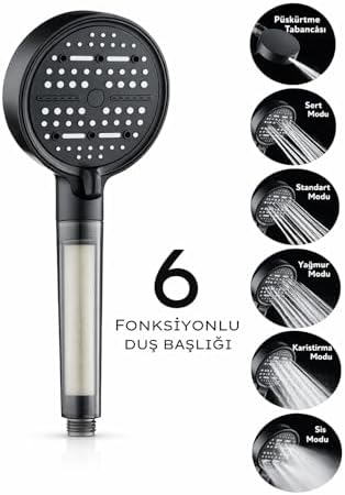 Alternative view of 6 Fonksiyonlu Filtreli Duş Başlığı Yüksek Basınçlı Su Tasarruflu Filtre Sistemli Kireç ve Klor Önleyici Duş Başlığı