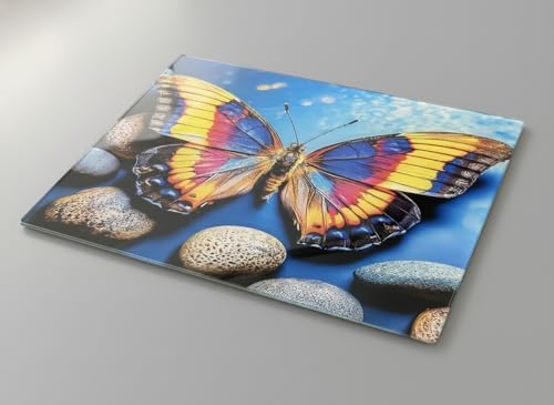 Renkli Kelebek Desenli Cam Kesme Tahtası (20x30 cm) – Kaymaz Tabanlı, Isıya Dayanıklı, Hijyenik ve Dayanıklı Mutfak Tahtası - Görsel 2