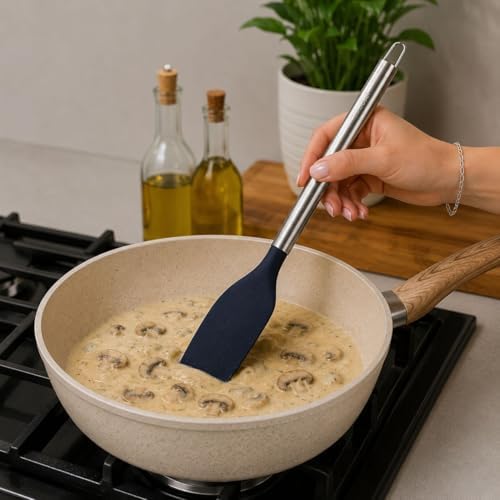 Silikon Servis Spatulası Paslanmaz Çelik Saplı Yapışmaz Tava Uyumlu TURNERB | Palu silikon spatula, günlük mutfak kullanımında pratiklik sağlayan ergonomik ve modern tasarımıyla öne çıkar. - Görsel 3