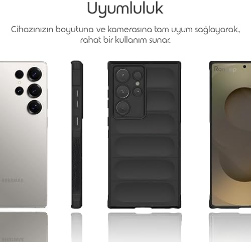 Galaxy S25 Ultra için Koruyucu Kalın Yapılı Rugged TPU Silikon Kılıf Kamera Yükseltili İçi Süet Dokulu Kenarları Darbe Emici ve Kayma Önleyici Özellikli Tam Kaplayan Koruyucu Kılıf