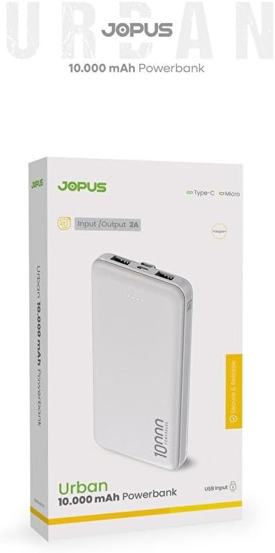 10.000mAh Led Işıklı Taşınabilir Şarj Aleti/Powerbank Siyah/Beyaz JP-P10S-1 (Beyaz)