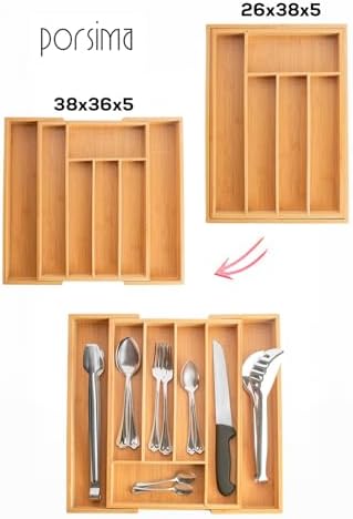 Alternative view of 5+2 Bölmeli Bambu Kaşıklık Çekmece İçi Kaşıklık Yandan Açılır +2 Bölmeli Kaşıklığı Doğal Bambudan El Yapımı