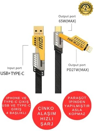 Alternative view of Şarj Kablosu 27W ve 65W Hızlı Şarj Type-C Iphone Hepsi İle Uyumlu Paraşüt İpinden Kopmaz Kablo