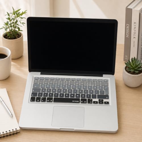 Alternative view of MacBook Klavye Filmi Türkçe Q Kaplama Ultra İnce Silikon Air Pro Eski USB li Modeller 2008-2017 Uyumlu Yıkanabilir Koruyucu Film Renkli Baskı Siyah Gri