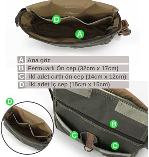 Cappadocia Vintage 4046 Postacı Laptop Omuz Seyahat Suya Dayanıklı Mumlu Kanvas Evrak Çantası