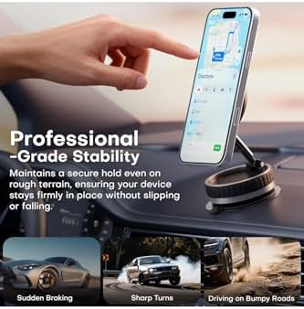DUFFA Magsafe Uyumlu Manyetik Araç Telefon Tutucu - Güçlü Vakumlu ve Yapışkanlı Sabitleme Mekanizması, 360° Dönebilen Katlanabilir Torpido ve Cam Üstü Telefon Tutacağı - Görsel 3