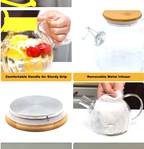 Borosilikat Cam Çaydanlık, 1000 ml, Isıya Dayanıklı, Modern Tasarım, Şeffaf - Görsel 3