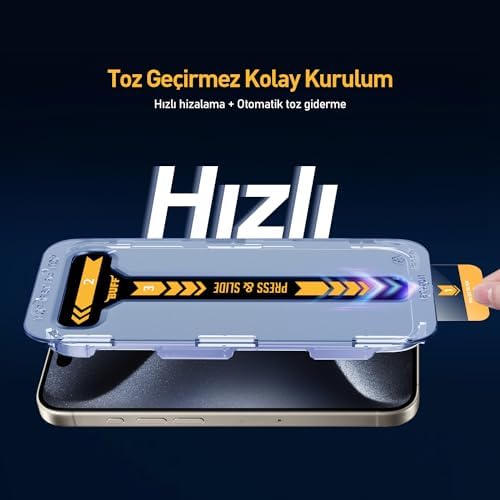 Buff, iPhone 15 Serisi ile Uyumlu 5D EasyFit 2 Adet Kolay Uygulama Aparatlı Ekran Koruyucu Temperli Cam, iPhone 15 Pro, Şeffaf - Görsel 2