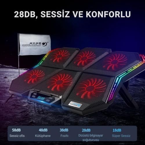 Led Işıklı Ayarlanabilir 7 Kademeli Stand 6 Fanlı Göstergeli Notebook Laptop Soğutucu Turbo Fan - Görsel 3