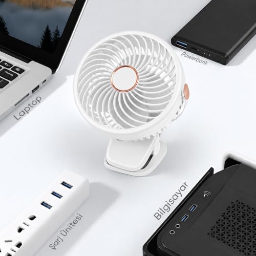 USB Şarjlı Mini Klipsli Masa Vantilatörü, 3 Kademeli Hız, Gece Lambalı, Sessiz, Taşınabilir, Ev Ofis Kamp İçin - Görsel 3