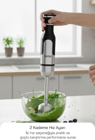 SHB-7512 El Blenderi 1000W Paslanmaz Çelik Gövde Turbo Fonksiyonlu Çok Kademeli Hız Ayarlı Dört Bıçaklı Metal Ayak - Görsel 3