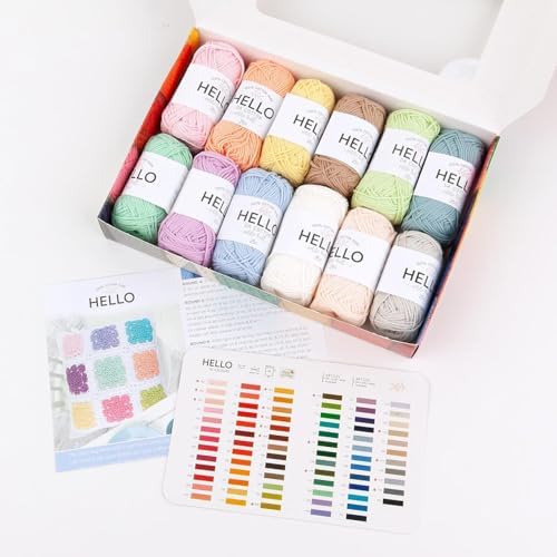 Alternative view of Hello%100 Pamuk İp Seti – 12 x 25g Pastel Renk Yumak, Örgü, Tığ İşi, Amigurumi ve Punch İçin El İşi İpi