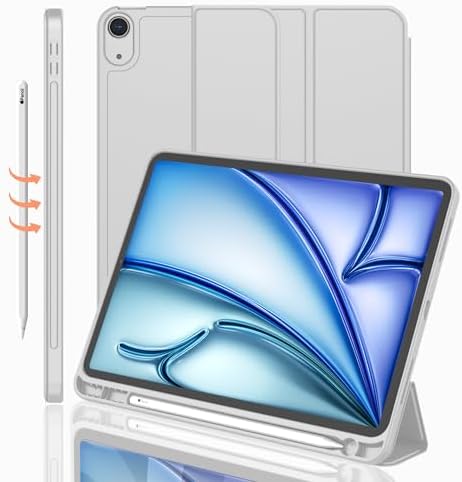 Alternative view of iMieet iPad Air 11 İnç Kılıf M3(2025) / M2 (2024), iPad Air 5. / 4. Nesil Kılıf 2022/2020 10,9 İnç Kalem Tutuculu, Yumuşak TPU Arka Kısımlı Üç Katlı Akıllı Kılıf (Açık Gri)