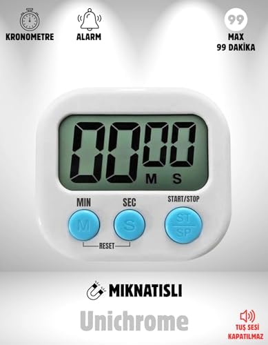 Beyaz Renk Dijital Ekranlı Alarmlı Mıknatıslı Mutfak Zamanlayıcı