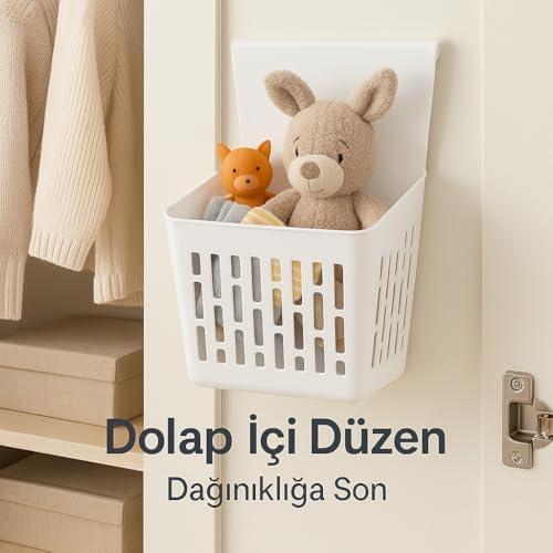 Asmalı Dolap Düzenleyici – Askılı Çok Amaçlı Plastik Organizer Sepet | Mutfak, Banyo, Dolap ve Ofis İçin Pratik Düzenleyici Kutusu (255x110x325 mm, Beyaz)