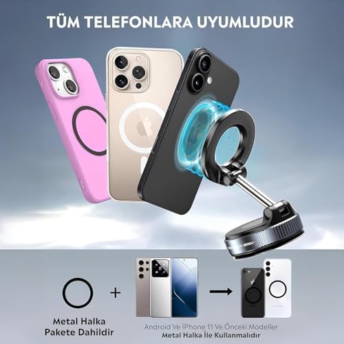 X68 Mıknatıslı Vakumlu Araç Içi Telefon Tutucu Manyetik 360° Dönen Taşınabilir Çok Amaçlı Araba Tutacağı
