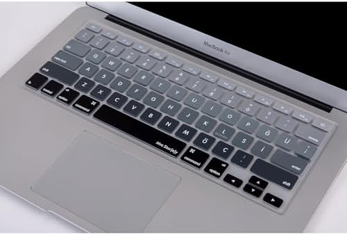 MacBook Klavye Koruyucu Silikon | US Klavyeyi Türkçe Q Baskıya Dönüştürür | MacBook Air 13 inç ve MacBook Pro 13–15 inç (A1369, A1466, A1278, A1425, A1502, A1286, A1398) Uyumlu Siyah Gri