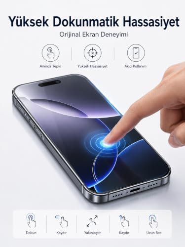 Kırılmaz Cam Ekran Koruyucu, iPhone 16 Pro Max ile Uyumlu, 9H Sertlik, Temperli Cam, Şeffaf, Parlak Yüzey - Görsel 3