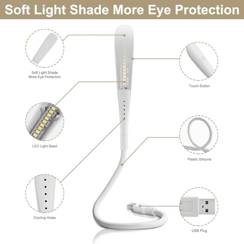 Alternative view of USB lamba, kısılabilir USB ışık, 2,8W esnek klavye ışığı, PC bilgisayar için, 14 LED inci, 3 kademeli ayarlanabilir parlaklık, açma/kapama dokunmatik şalteri, D10 USB LED (Beyaz)