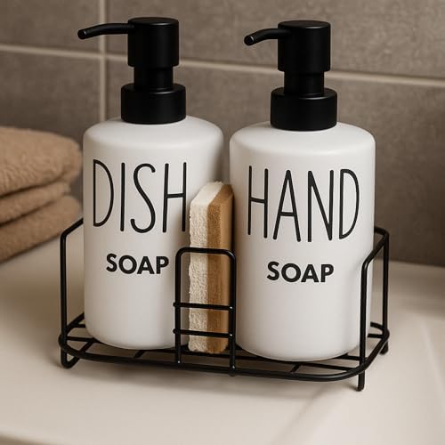 Alternative view of Metal Standlı Çiftli Seramik Sıvı Sabunluk – Dish & Hand Soap Yazılı