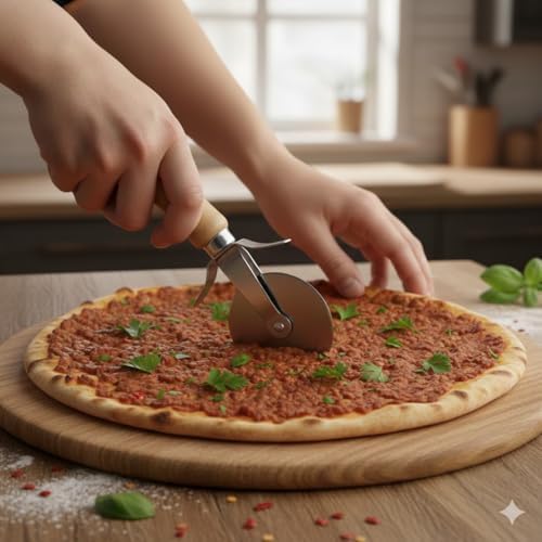 Alternative view of Premium Pizza Kesici - Ergonomik Ahşap Saplı Paslanmaz Çelik Hamur Kesici (9 cm)