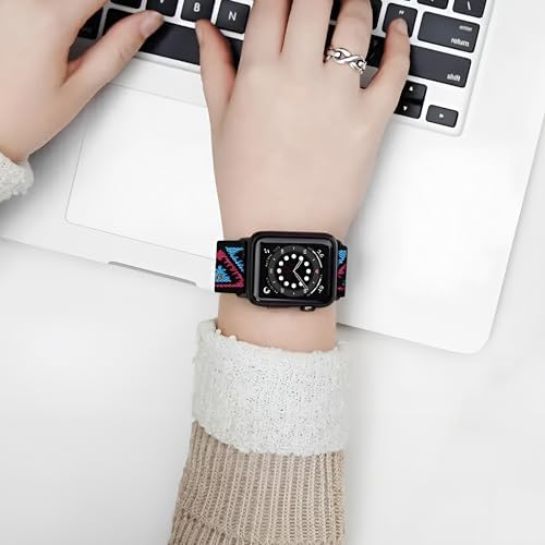 Alternative view of Apple Watch ile Uyumlu Etnik Desen Motifli Ayarlanabilir Tokalı Bohemian Serisi Yumuşak Kumaş Kordon