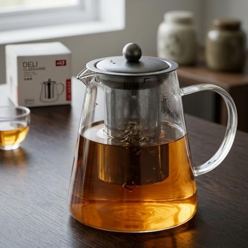 Alternative view of Paslanmaz Metal Süzgeçli Borosilikat Cam Demlik - 950 ml Bitki Çayı Demliği ve Çaydanlık Üst Cam Demlik