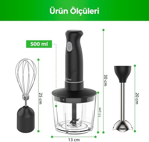 KC-8219H Güçlü 500W Siyah El Seti – Parçalama ve Çırpma Deneyimi, Paslanmaz Çelik Bıçaklı 500 ml Hazne