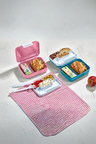 Beslenme Kutusu Çift Katlı Alt Hazne İki Bölmeli Yemek Saklama Kabı Çatal Kaşık Bıçak Set (Koyu Pembe-Turuncu) - Görsel 3