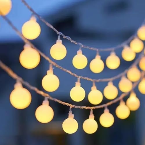 Sıcak Sarı Küre Top LED Işık Zinciri 5M Modüler Sistem – Fişli Bağlantılı Tasarım, 10M/20M/30M/40M Uzatılabilir, İç-Dış Mekân Bahçe Balkon Yılbaşı Parti Aydınlatma Dekoru (50 Metre) - Görsel 3
