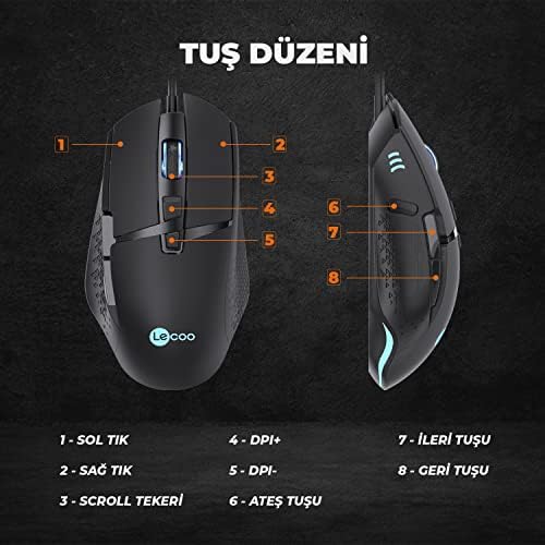 MG1101 Kablolu 6400DPI 8 Tuşlu RGB LED Aydınlatmalı Gaming Optik Mouse Siyah