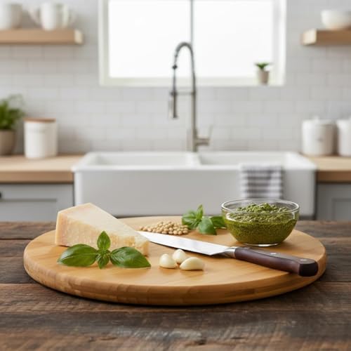 Bambu Kesim Sunum Tahtası Yuvarlak 28 * 28 * 1,5 Cm, Asma Aparatlı Kesme Tahtası, Ahşap Kesme Tahtası. - Görsel 3