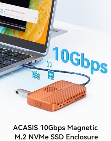 ACASIS Manyetik M.2 NVMe SSD kasa ve fanlı USB-C yerleştirme istasyonu, iPhone 17/16/15 Pro/Pro Max/Plus için, aletsiz kurulum, 2230/2242/2260/2280 B+M M-Key (turuncu)