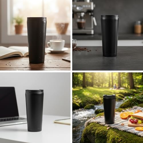 400 ml Siyah Termos Kupa - Çift Katmanlı Paslanmaz Çelik Seyahat Bardağı (Travel Mug) - 4-6 Saat Sıcak/Soğuk Tutan Kilitli Kapaklı Kahve Termosu (BPA Free) - Görsel 3