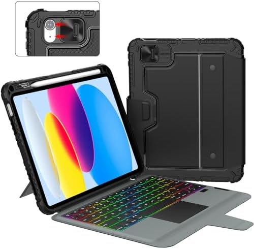 Nillkin iPad A16 11./iPad için 10. Nesil Klavyeli Kılıf 10.9 İnç, Slayt Kamera Kapağı, iPad 10. Nesil için 7 Renkli Arkadan Aydınlatmalı Çıkarılabilir Stand Klavye, Çoklu Dokunmatik İzleme Dörtgeni