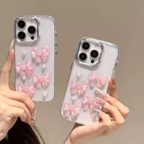 3D Pembe Kurdeleli Şeffaf Simli iPhone 15 Uyumlu Kılıf – Kamera Korumalı, Darbe Emici Silikon - Görsel 3
