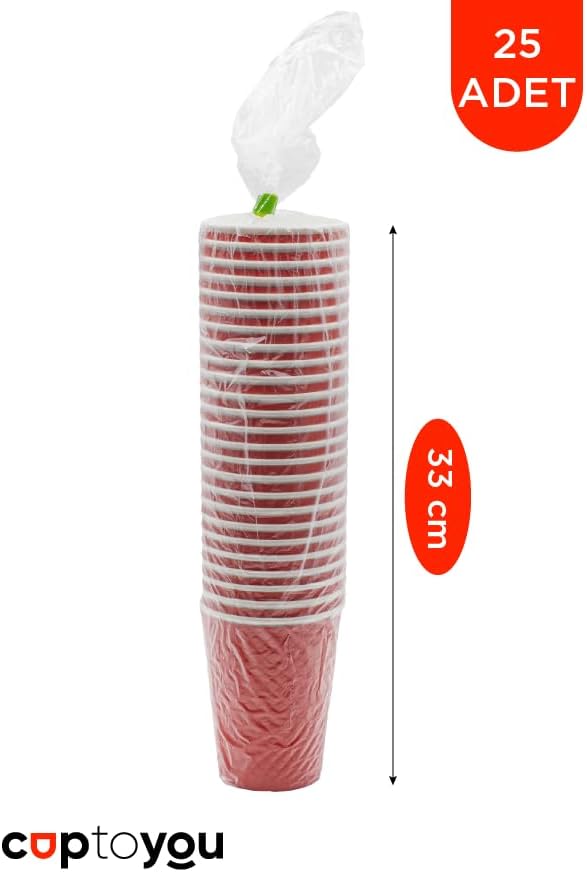 Alternative view of 25 adet kırmızı tek kullanımlık çift duvarlı karton bardağı 8 oz, küçük kağıt kahve bardakları 250 ml, soğuk ve sıcak içecekler, Waffle Kırmızı