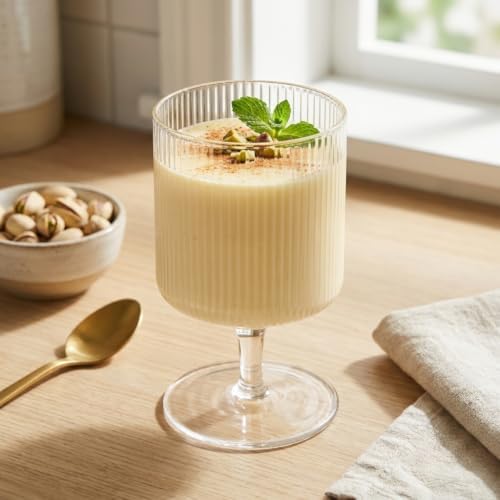 2 Adet Cam Çizgili Ayaklı Kadeh Bardak - 250 ml Borosilikat Su, Meşrubat ve Tatlı Kadehi - Görsel 3