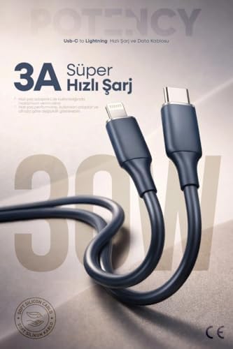 Alternative view of 30W Potency Type-C to Lightning ile Uyumlu Isıya Dayanıklı Hızlı Şarj ve Data Kablosu 1.2m Siyah