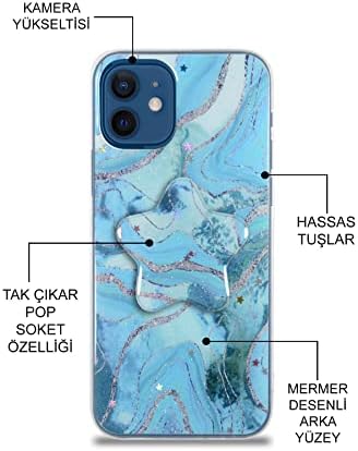 Apple iPhone 11 ile Uyumlu Kapak Mermer Desenli Pop Socketli Silikon Kılıf - Beyaz