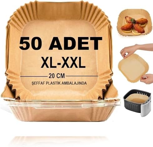 Airfryer Pişirme Kağıdı,Xl-Xxl Büyük Boy, Kare, 50 Adet Hava Fritöz Parşömen Fırın Kağıdı Tek Kullanımlık Kağıt Fırın Fritöz Pişirme Kızartma Tavası Için Uygun 20CM