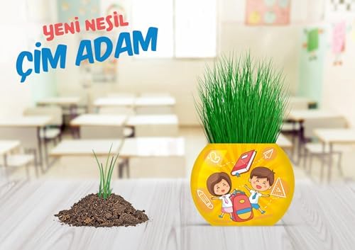 YUUP Okul Temalı Çim Adam 6'lı Set – Çocuklar İçin Eğitici ve Eğlenceli Bitki Yetiştirme Kiti